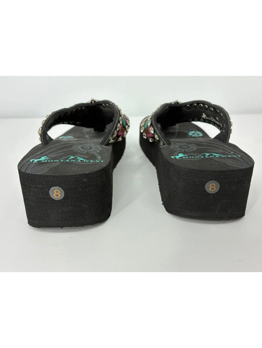 Montana West NWOT Women's Beaded Rhinestone Western Aztec Wedge Sandals Size 8